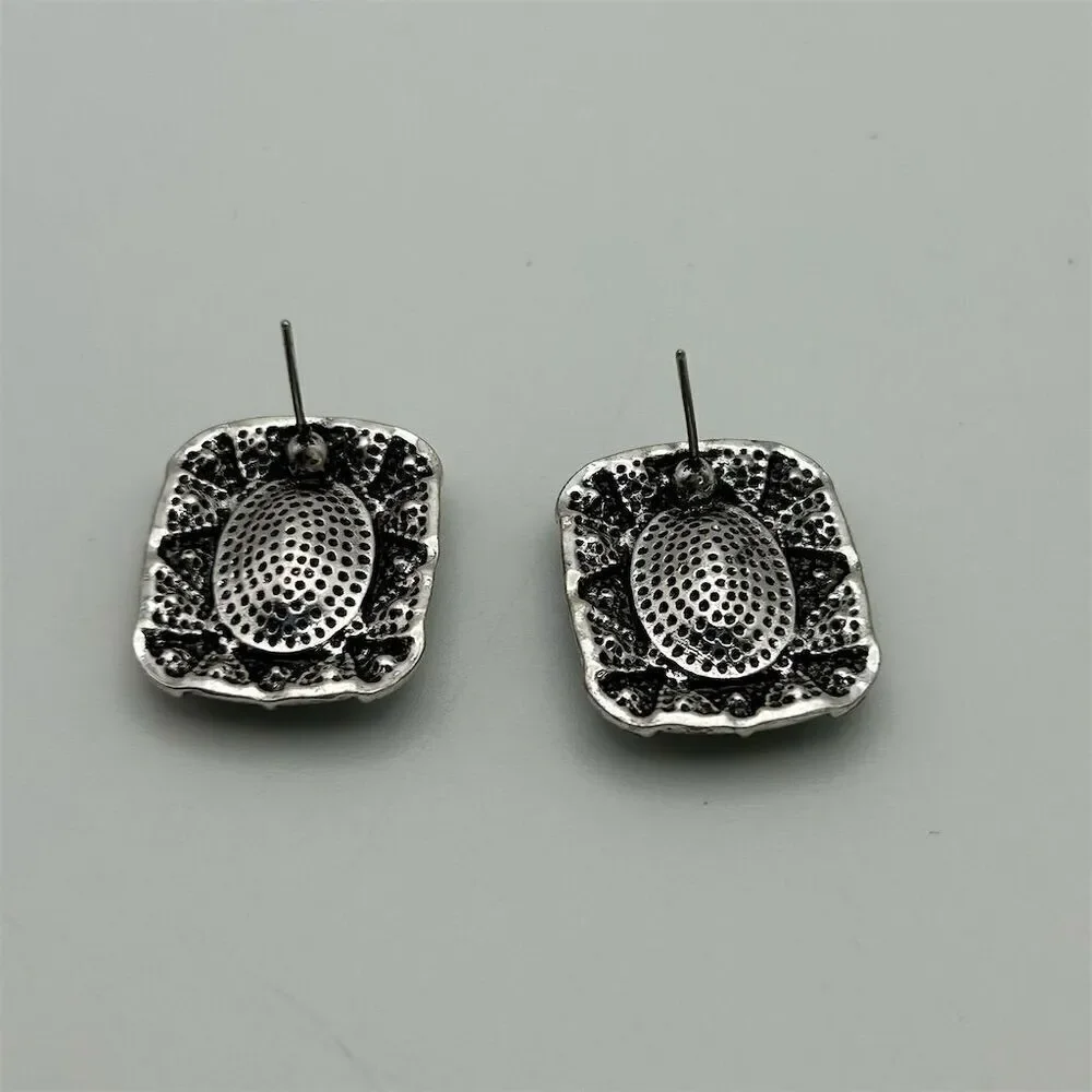 Square Art Deco Faux Black Hematite Rhinestone Stud Earrings Sparkle Fun